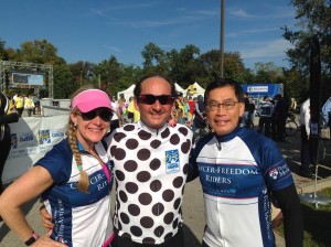 Karrie Borgelt- Penn Medicine  Development  Ben Shein- Founding Sponsor of The Ride to Conquer Cancer and a top fundraiser  Chi Dang, MD, PhD- Director, Abramson Cancer Center  "Finished!  150 miles, 2 days, epic experience." 
